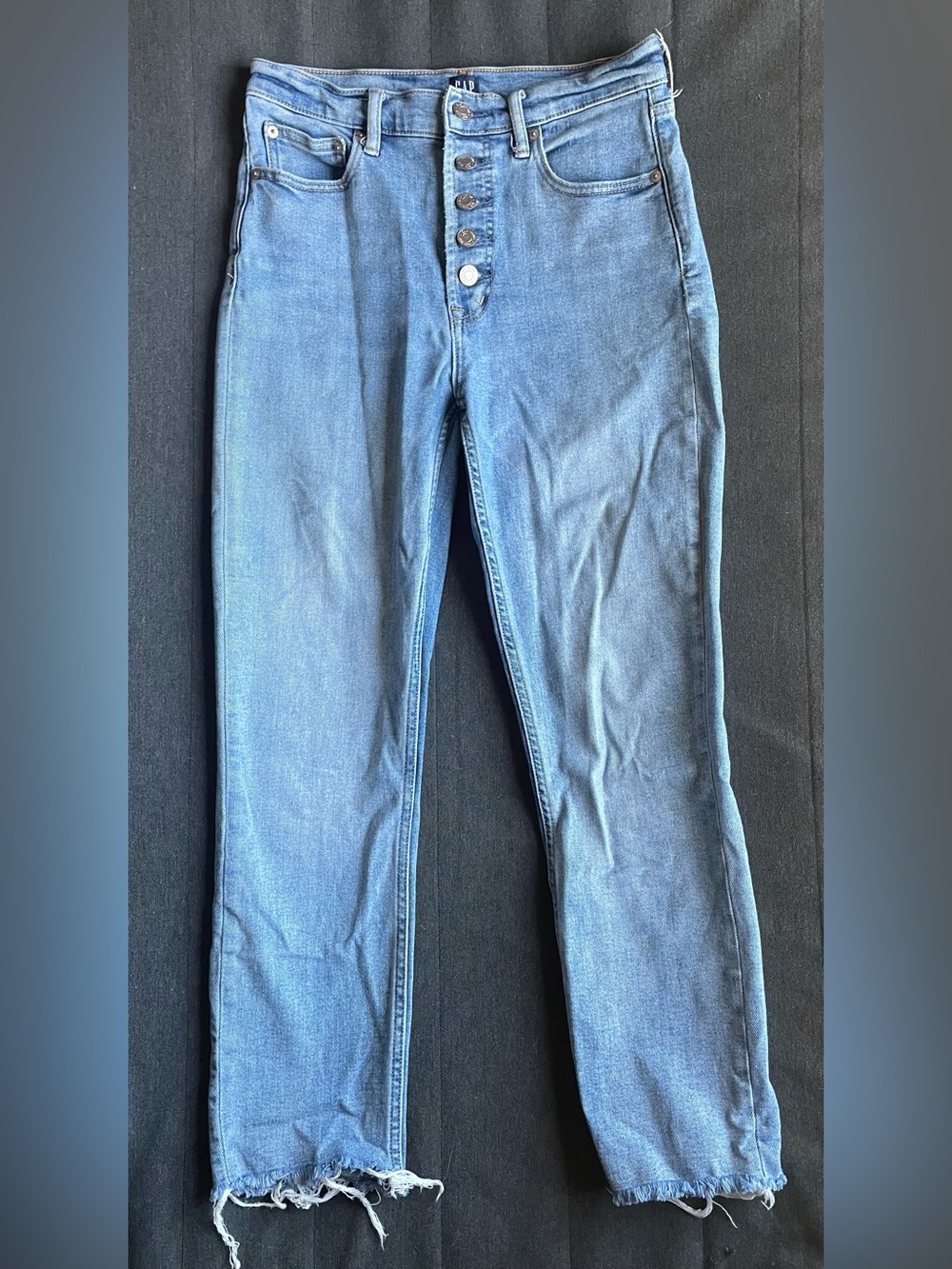 GAP vintage high rise ankle jeans with button fly and raw hem, 27 waist (size 4) - Picture 2 of 10